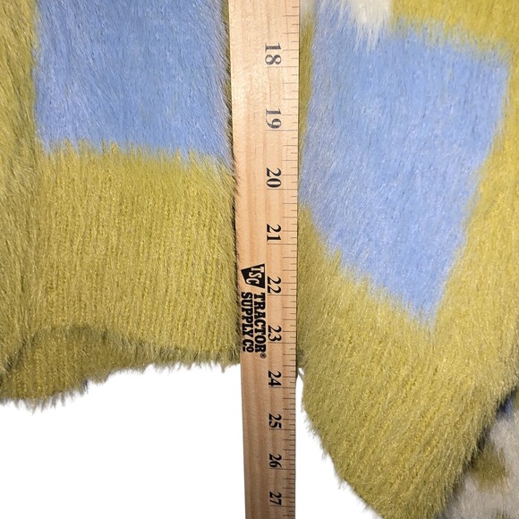 Artistic Works by Lu Womans Fuzzy Checkered Star Knit Sweater Green Blue Medium - Picture 11 of 11